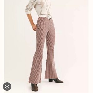 Lee x Free People Vintage High Rise Checkered Flare Jeans